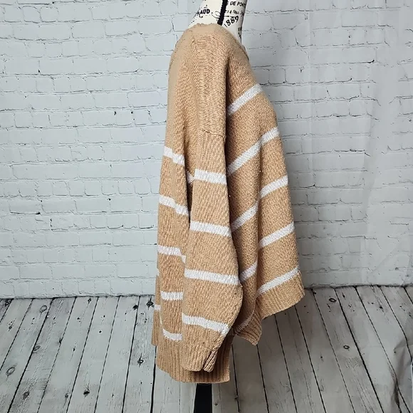 Lane Bryant Tan and White Striped Crew Neck Sweater - Picture 3 of 7